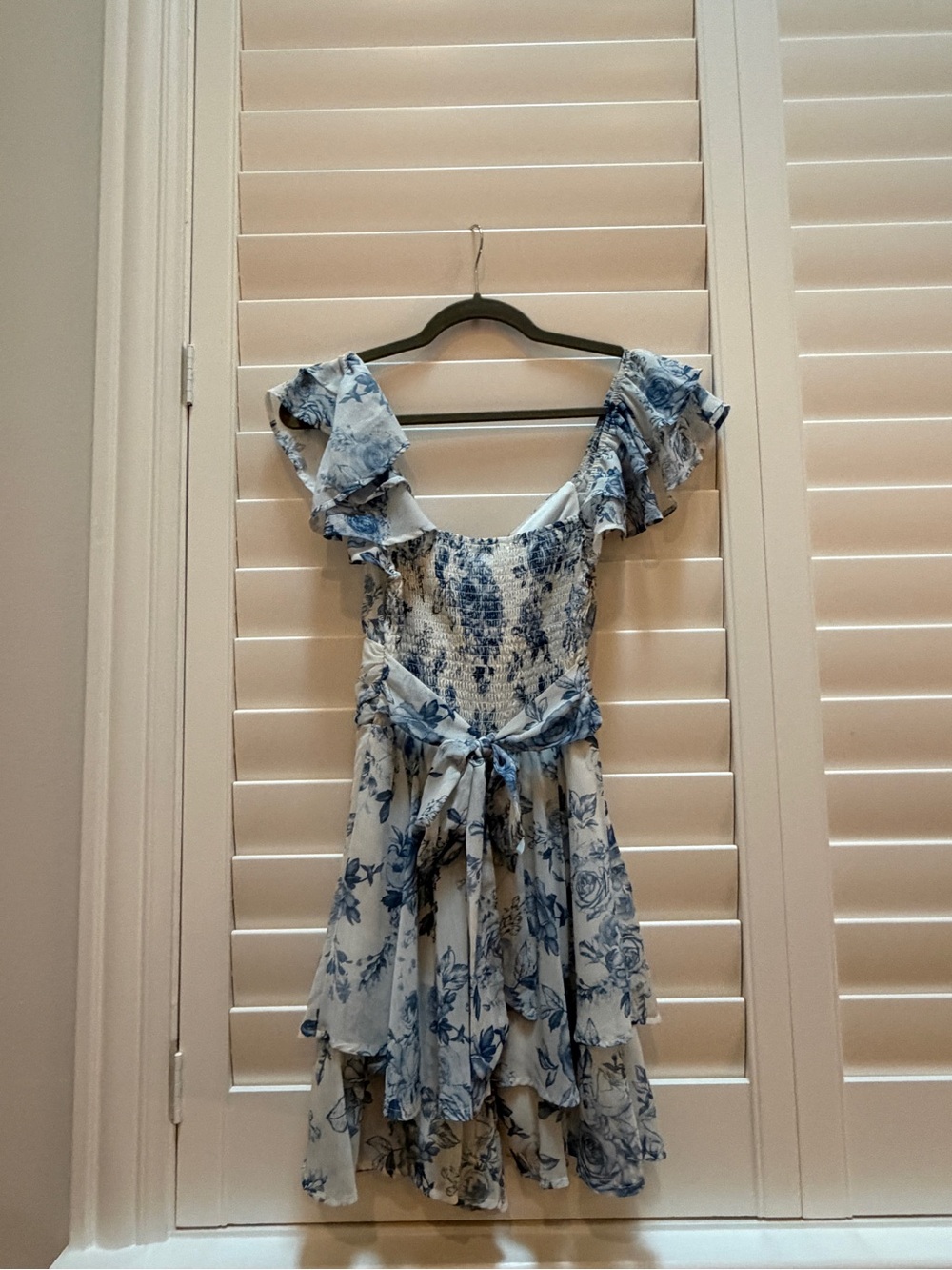 STATE Blue and White Floral Ruffle Mini Dress